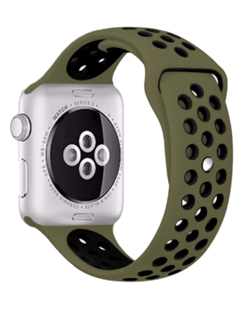 iWatch (38/40/41mm) Perforated Silicone Sport Band - KHAKI & BLACK (Only Ground Shipping)