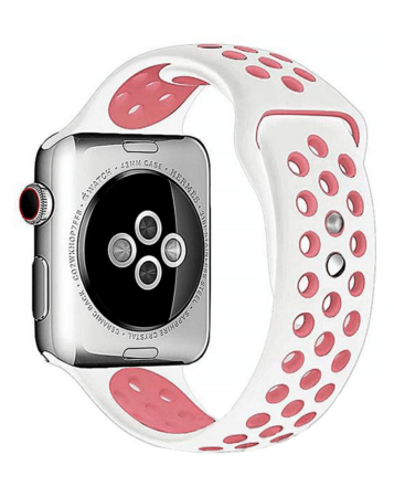iWatch (38/40/41mm) Perforated Silicone Sport Band - WHITE & PINK (Only Ground Shipping)