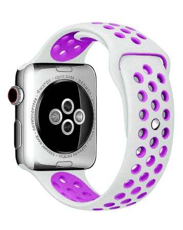 iWatch (38/40/41mm) Perforated Silicone Sport Band - WHITE & PURPLE (Only Ground Shipping)