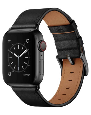 iWatch (38/40/41mm) Shiny Genuine Leather Band - BLACK (Only Ground Shipping)