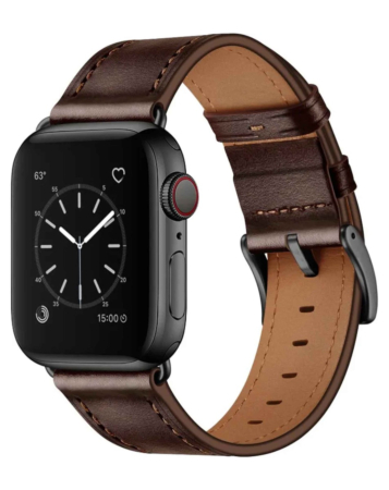 iWatch (38/40/41mm) Shiny Genuine Leather Band - DARK BROWN (Only Ground Shipping)