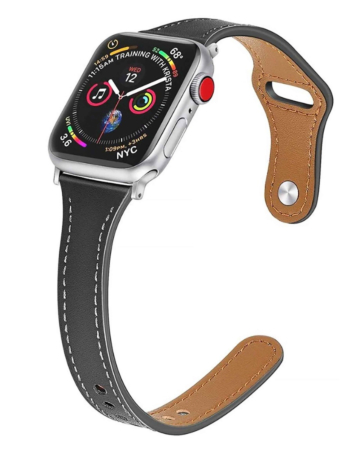 iWatch (42/44/45/49mm) Thin Genuine Leather Band - BLACK (Only Ground Shipping)