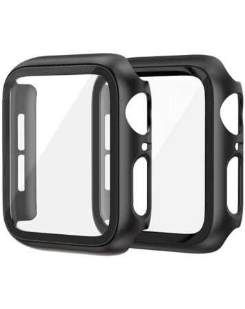 iWatch 42mm (2024) Hard PC Bumper Case with Tempered Glass - BLACK (Only Ground Shipping)