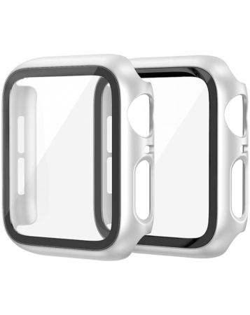 iWatch 42mm (2024) Hard PC Bumper Case with Tempered Glass - SILVER (Only Ground Shipping)