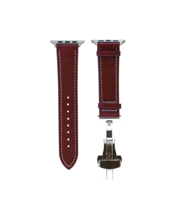 iWatch (42/44/45/49mm) Deployment Buckle Leather Strap Bnad - DARK RED (Only Ground Shipping)