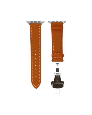 iWatch (42/44/45/49mm) Deployment Buckle Leather Strap Bnad - ORANGE (Only Ground Shipping)
