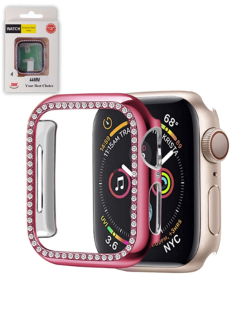 iWatch 44mm Stone PC Bumper Case with Tempered Glass - PINK (Only Ground Shipping)