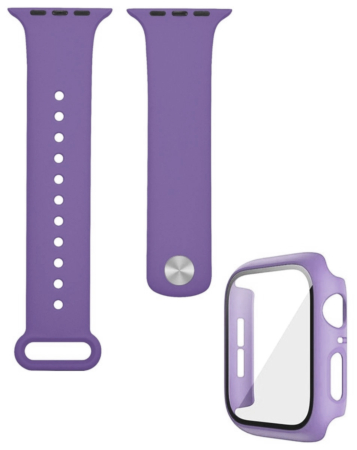iWatch 45mm Silicone Soft Band & Bumper Case with Tempered Glass - LIGHT PURPLE (Only Ground Shipping)