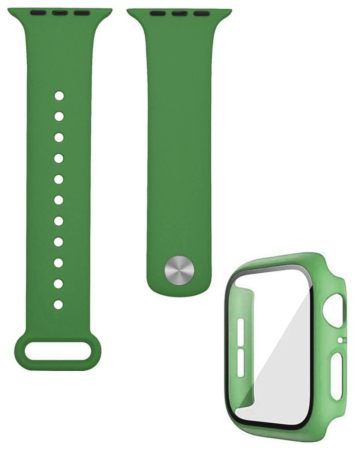 iWatch 45mm Silicone Soft Band & Bumper Case with Tempered Glass - LIGHT GREEN (Only Ground Shipping)