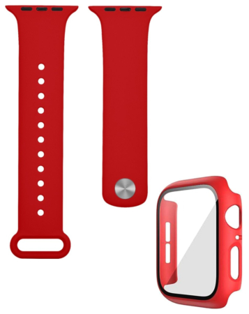 iWatch 45mm Silicone Soft Band & Bumper Case with Tempered Glass - RED (Only Ground Shipping)