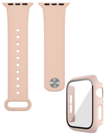 iWatch 45mm Silicone Soft Band & Bumper Case with Tempered Glass - LIGHT PINK (Only Ground Shipping)