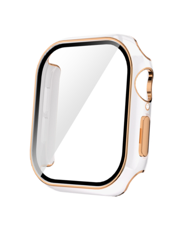 iWatch 46mm (2024) Shinny Hard PC Bumper Case - WHITE & ROSE GOLD (Only Ground Shipping)