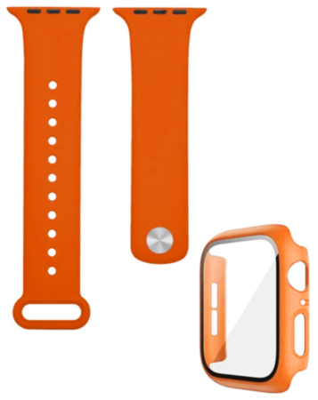 Silicone Soft Band & Bumper Case with Tempered Glass (ORANGE) for iWatch 49mm (Only Ground Shipping)