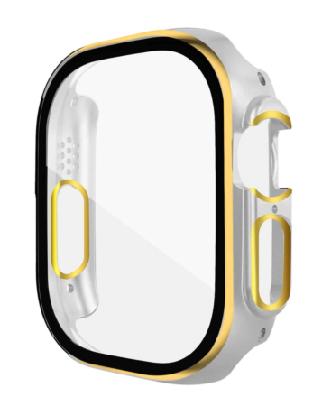iWatch 49mm Shinny Hard PC Bumper Case - WHITE & GOLD (Only Ground Shipping)