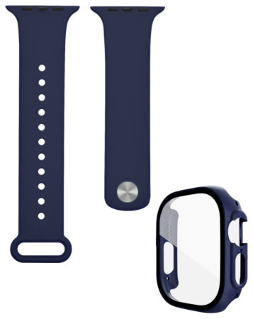 iWatch 49mm Silicone Soft Band & Bumper Case with Tempered Glass - NAVY BLUE (Only Ground Shipping)