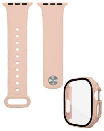 iWatch 49mm Silicone Soft Band & Bumper Case with Tempered Glass - LIGHT PINK (Only Ground Shipping)