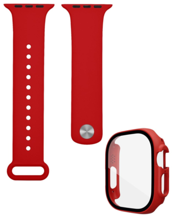 iWatch 49mm Silicone Soft Band & Bumper Case with Tempered Glass - RED (Only Ground Shipping)
