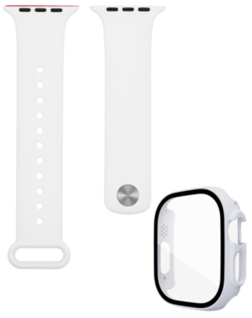 iWatch 49mm Silicone Soft Band & Bumper Case with Tempered Glass - WHITE (Only Ground Shipping)