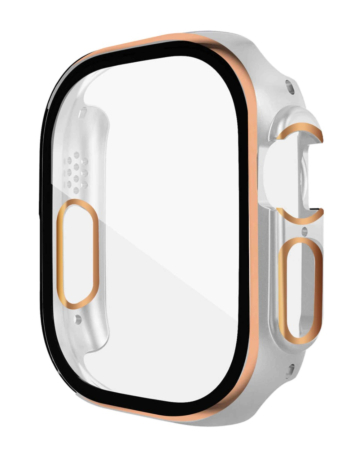 iWatch 49mm Shinny Hard PC Bumper Case - WHITE & ROSE GOLD (Only Ground Shipping)