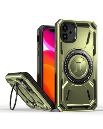 Full-Body Rugged Shockproof Case with Built-in Ring Holder - GREEN for iPhone 11 (Only Ground Shipping)