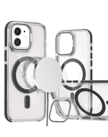 Thin Magnetic Clear Case with Camera Stand Kickstand - BLACK for iPhone 11 (Only Ground Shipping)