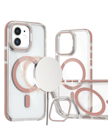 Thin Magnetic Clear Case with Camera Stand Kickstand - PINK for iPhone 11 (Only Ground Shipping)
