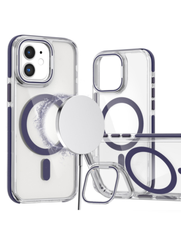Thin Magnetic Clear Case with Camera Stand Kickstand - PURPLE for iPhone 11 (Only Ground Shipping)