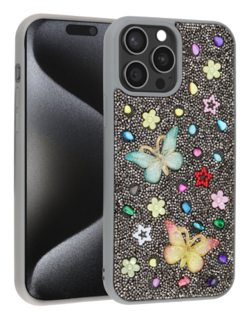 Butterfly Glitter Rhinestone Case - GRAY for iPhone 12 Pro Max (Only Ground Shipping)