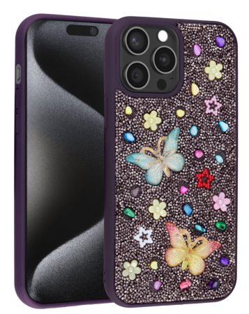 Butterfly Glitter Rhinestone Case - DARK PURPLE for iPhone 12 Pro Max (Only Ground Shipping)