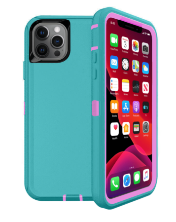 Heavy Duty Case for iPhone 12 Pro Max (LIGHT TEAL & PINK) (Only Ground Shipping)