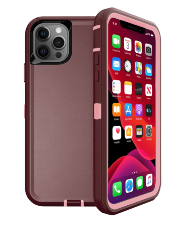 Heavy Duty Case for iPhone 12 Pro Max (MAROON & PINK) (Only Ground Shipping)