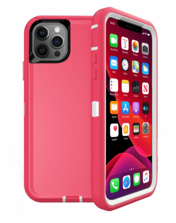 Heavy Duty Case for iPhone 12 Pro Max (HOT PINK & WHITE) (Only Ground Shipping)