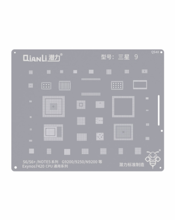 Grab the wholesale deals on the Qianli Bumblebee BGA reballing stencil QS48 for Samsung S6, S6 Plus, Note 5, G9200, G9250, and N9200 with Exynos 7420 CPU – universal series.