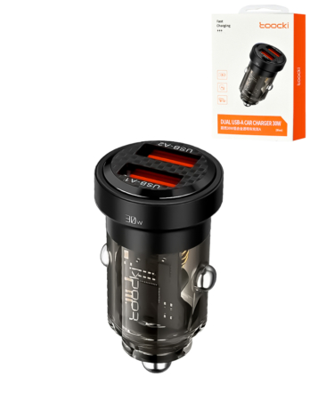Toocki PD USB A+A Transparent Car Charger (BLACK) (30W) (Only Ground Shipping)