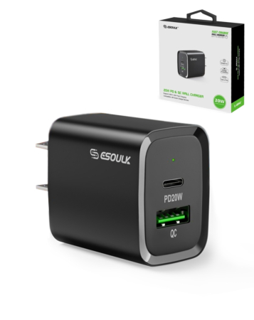 Esoulk USB C+A PD/QC Wall Adapter (20W) (BLACK) (Only Ground Shipping)