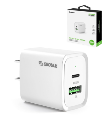 Esoulk USB C+A PD/QC Wall Adapter (20W) (WHITE) (Only Ground Shipping)