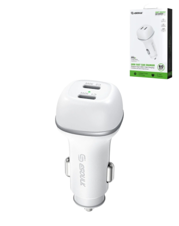 Esoulk EK2004 Dual USB C Car Charging Plug (WHITE) (60W) (Only Ground Shipping)