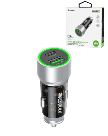 Esoulk PD QC USB A+C Car Charger (SILVER) (48W) (Only Ground Shipping)