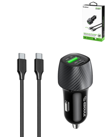 Esoulk PD&QC USB C+A Car Charger with USB C-C Cable (3ft) (48W) (BLACK) (Only Ground Shipping)