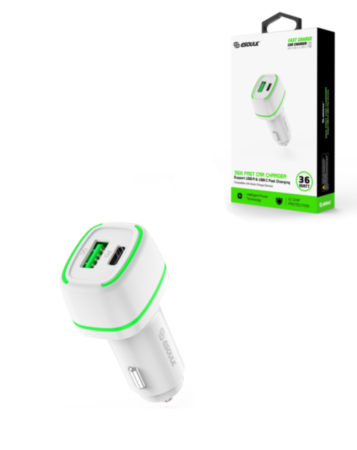 Esoulk PD + QC EA15 Fast Car Charger (WHITE) (18W) (Only Ground Shipping)