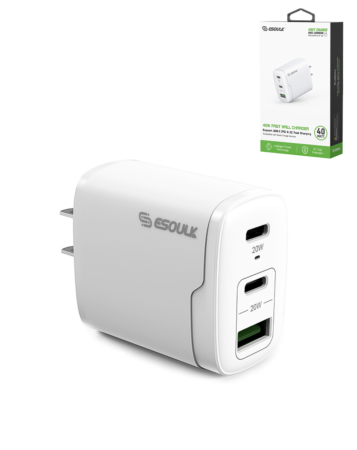 Esoulk EA18 Dual USB-C + USB-A Fast Wall Charger (WHITE) (40W) (Only Ground Shipping)