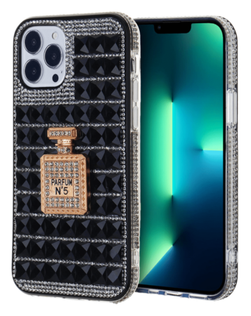 Crystal Stones Case with Perfume Adornment - BLACK for iPhone 7G / 8G / SE 2020 (Only Ground Shipping)