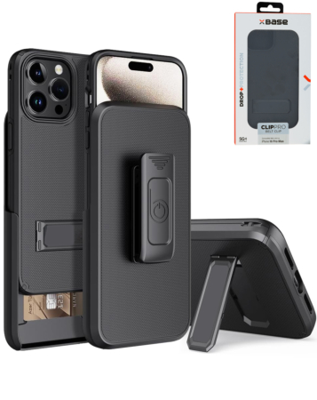 xBase by PowerPeak -  Boulder MagSafe Heavy-Duty Co-Molded Rugged Protective Case withBelt Clip Holster - (BLACK) for iPhone 16 (Only Ground Shipping)