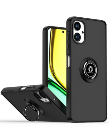 Galaxy A06 Hard PC Rear / Soft TPU Colorful Border Case with I-ring Holder - BLACK (Only Ground Shipping)