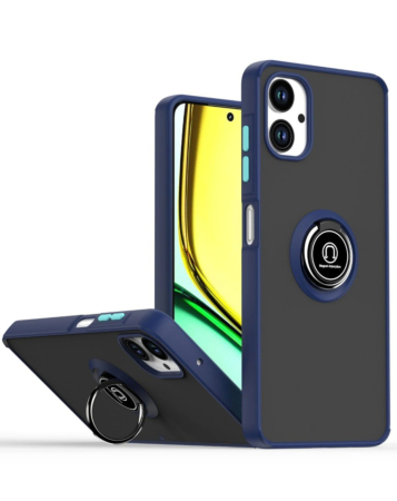 Galaxy A06 Hard PC Rear / Soft TPU Colorful Border Case with I-ring Holder - NAVY BLUE (Only Ground Shipping)