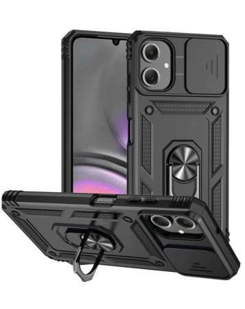 Dual Layers Hybrid Case with Metal Ring And Camera Protector - BLACK for Galaxy A07 (Only Ground Shipping)