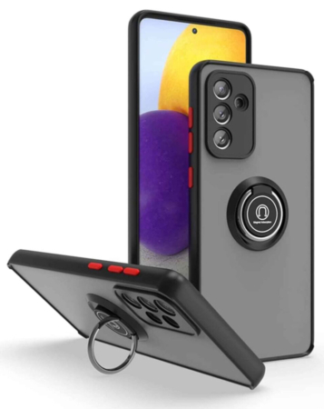 Galaxy A13 5G Hard PC Rear / Soft TPU Colorful Border Case with I - ring Holder - BLACK (Only Ground Shipping)