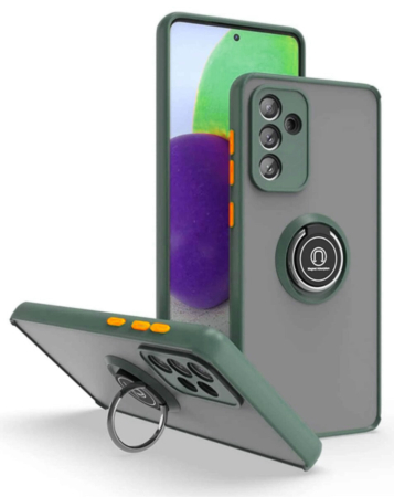 Galaxy A13 5G Hard PC Rear / Soft TPU Colorful Border Case with I - ring Holder - DARK GREEN (Only Ground Shipping)