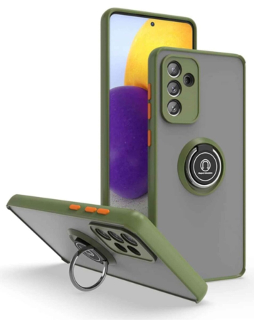 Galaxy A13 5G Hard PC Rear / Soft TPU Colorful Border Case with I - ring Holder - ARMY GREEN (Only Ground Shipping)