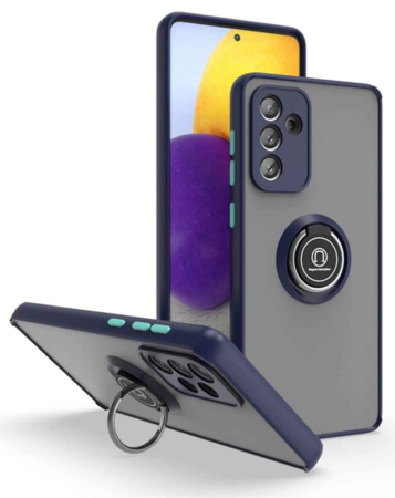 Galaxy A13 5G Hard PC Rear / Soft TPU Colorful Border Case with I - ring Holder - NAVY BLUE (Only Ground Shipping)